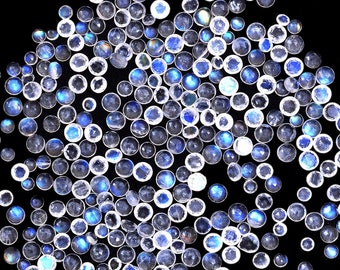 3MM, 4MM, 5MM, 6MM Natural Moonstone Round Cabochon Gemstone, AAA Quality Flashy Blue Rainbow Semi Precious Loose stone For Jewelry