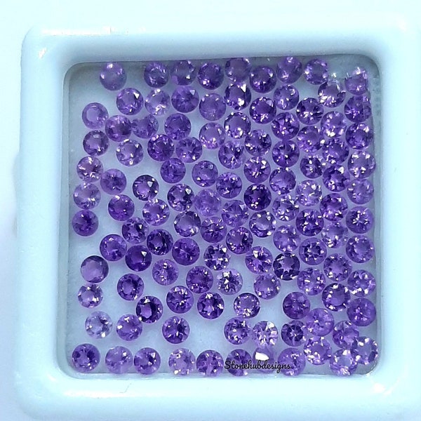 Améthyste africaine naturelle taillée ronde à facettes, 1 mm, 1,5 mm, 2 mm, 2,5 mm, améthyste violette AAA pour bijoux