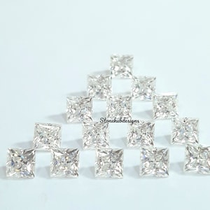 3MM, 3.50MM, 4MM, 4.50MM, 5MM, 5.50MM Moissanite Faceted Square Princess Cut Stone, AAA D Color White Moissanite Faceted Square For Jewelry