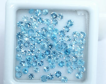 Topacio azul suizo natural facetado, redondo, suelto, calibrado, para joyería, 1 mm, 1,25 mm, 1,50 mm, 1,75 mm, 2 mm, 2,25 mm, 2,50 mm, 2,75 mm