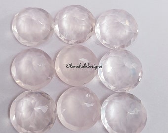 Piedra preciosa de cuarzo rosa natural facetada de talla redonda, cuarzo rosa AAA facetado de talla redonda para joyería de cuarzo rosa