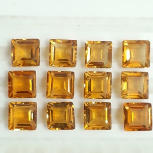5MM, 6MM, 7MM, 8MM Natural Citrine Faceted Square Loose Gemstone, AAA Citrine Faceted Square Loose Calibrated Cut Gemstone For Jewelry