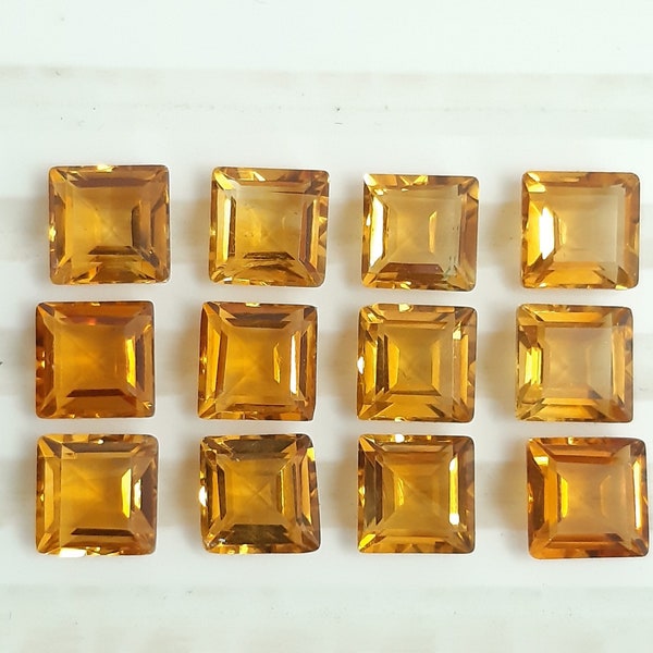 3MM, 4MM, 5MM, 6MM Natural Citrine Faceted Square Loose Gemstone, Citrine Square Faceted AAA Quality Golden Color Gemstone For Jewelry