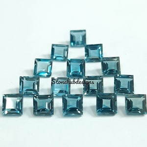 4MM, 5MM, 6MM Natural London Blue Topaz Faceted Square cut Gemstone, AAA London Topaz faceted Square Calibrated Size for Jewelry