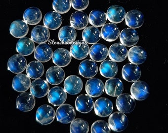 3MM, 4MM, 5MM Natural Moonstone Round flat back Cabochon Gemstone, AAA Flashy Blue Moonstone Smooth Round Cabs Loose stone For Jewelry