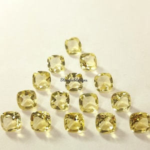 5MM, 6MM, 7MM, 8MM, 9MM, 10MM Natural Lemon Quartz Faceted Cushion Cut Gemstone, AAA Lemon Quartz Cushion cut For Jewelry Making