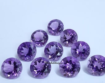 9MM, 10MM Natural Amethyst faceted Round Cut Gemstone,  AAA Purple Amethyst faceted Round Loose Calibrated Cut Stone for jewelry