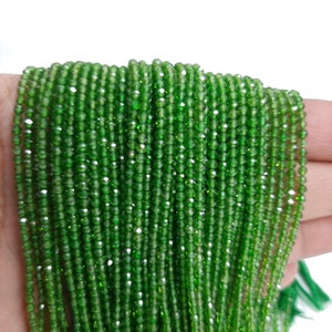 2-2.50MM Natural Chrome Diopside Faceted Rondelle Beads, AAA Laser Diamond Cut Micro Faceted Green Beads For Jewelry