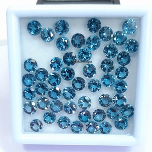 3MM, 3.50MM, 4MM, 4.50MM, 5MM Natural London Blue Topaz Faceted Round Gemstone, AAA London Topaz Faceted Round Calibrated Stone for Jewelry