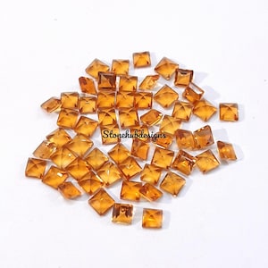 2MM, 2.5MM, 3MM, 4MM Natural Citrine Faceted Square Loose Gemstone, AAA Yellow Citrine Square Faceted Loose Calibrated Gemstone For Jewelry