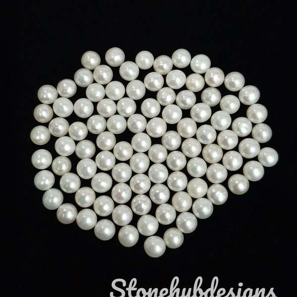 3MM, 4MM, 5MM Natural Fresh Water White Pearl Round Cabochon Gemstone, AAA White Pearl Round Flat back Cabochon Loose stone For Jewelry