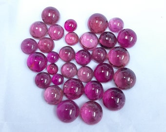6MM, 7MM, 8MM Natural Pink Tourmaline Round Cabochon Gemstone-  AAA Pink Tourmaline Smooth Round Flat Back Cabochon for Tourmaline jewelry