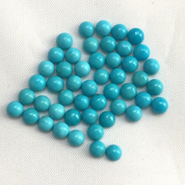 3MM, 4MM, 5MM, 6MM Natural Turquoise Cabochon Round Gemstone, AAA Sleeping beauty Turquoise Smooth Round Cabs for Fine Jewelry