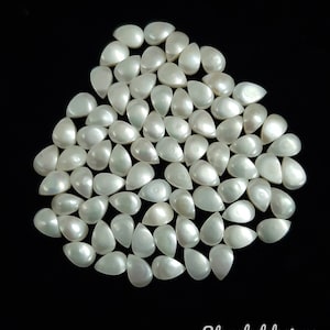 3 x 5 mm, 4 x 6 mm, 5 x 7 mm di perle d'acqua dolce naturali bianche a forma di pera, pietra preziosa cabochon a forma di pera con retro piatto di qualità AAA, per gioielli.