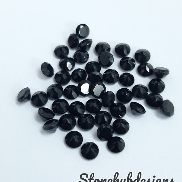 3MM, 4MM, 5MM, 6MM Natural Black Onyx Faceted Round Cut Gemstone, AAA Black Onyx faceted round loose gemstone for Jewelry