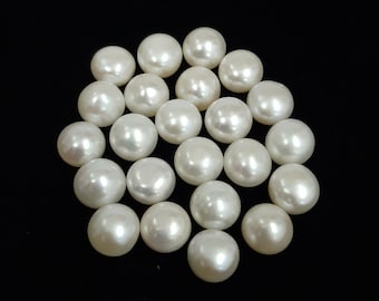 9MM, 10MM Natural Fresh Water White Pearl Round Cabochon Gemstone, AAA White Pearl Smooth Round Button Cabochon Loose Stone For Jewelry