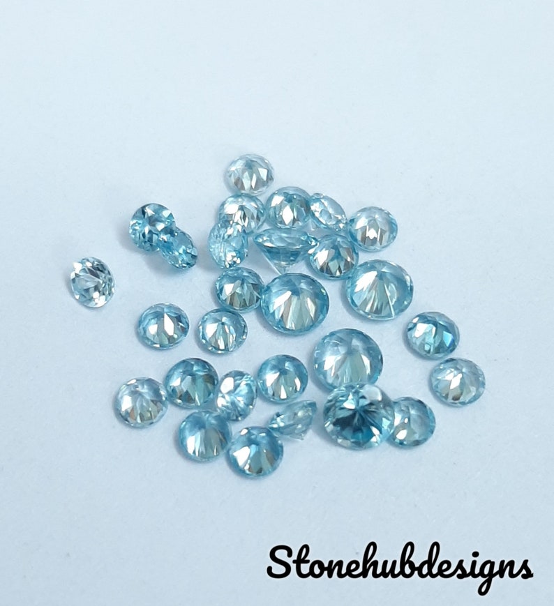 3MM, 4MM, 5MM Natural Blue Zircon Faceted Round Shape Loose Gemstones, AAA Quality Blue Zircon Round cut Loose For Jewelry Making zdjęcie 9