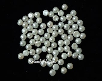 2MM, 3MM Natural Fresh Water White Pearl Round Cabochon Gemstone, AAA White Pearl Round Flat back Cabochon Loose stone For Jewelry