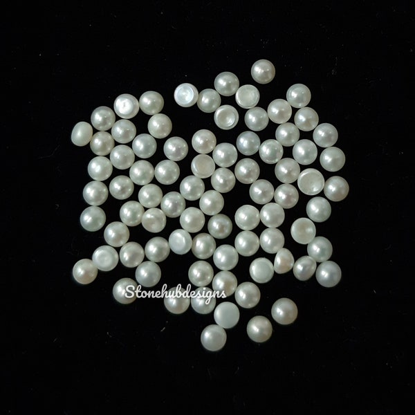 Cabochon rond naturel de perle blanche d'eau douce de 2 MM, 3 MM, cabochon rond à dos plat en perle blanche AAA, pierre en vrac pour bijoux