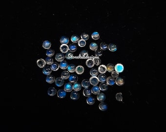 2MM, 2.50MM Natural Moonstone Round flat back Cabochon Gemstone, AAA Flashy Blue Moonstone Smooth Round Cabs Loose stone For Jewelry