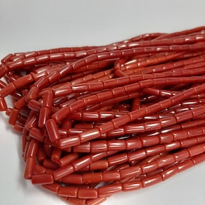 Natürliche italienische Korallen Glatte Rohr Perlen, AAA Qualität Original italienische rote Korallen Perlen, 4 x 8 mm bis 5 x 8 mm jeweils ca.