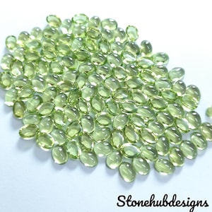 3 x 5 MM, 4 x 6 MM, 5 x 7 MM Pietra preziosa cabochon ovale di peridoto naturale, pietra sciolta cabochon ovale liscio con retro piatto di peridoto verde AAA per gioielli