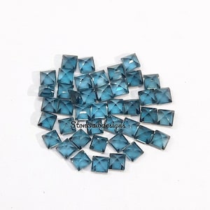 2MM, 2.5MM, 3MM Natural London Blue Topaz Faceted Square cut Gemstone, AAA London Topaz faceted Square Loose Calibrated Cut Size for Jewelry