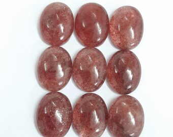 Natural Pink Strawberry Quartz Oval Cabochon Gemstone, AAA Pink Oval Shape Flat Back Cabochon, Pink Quartz Gemstone For Quartz Jewelry