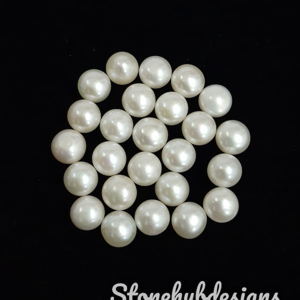 6MM, 7MM, 8MM Natural Fresh Water White Pearl Round Cabochon Gemstone, AAA White Pearl Round Flat back Cabochon Loose stone For Jewelry