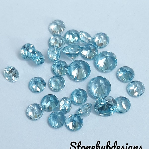 3MM, 4MM, 5MM Natural Blue Zircon Faceted Round Shape Loose Gemstones, AAA Quality Blue Zircon Round cut Loose For Jewelry Making