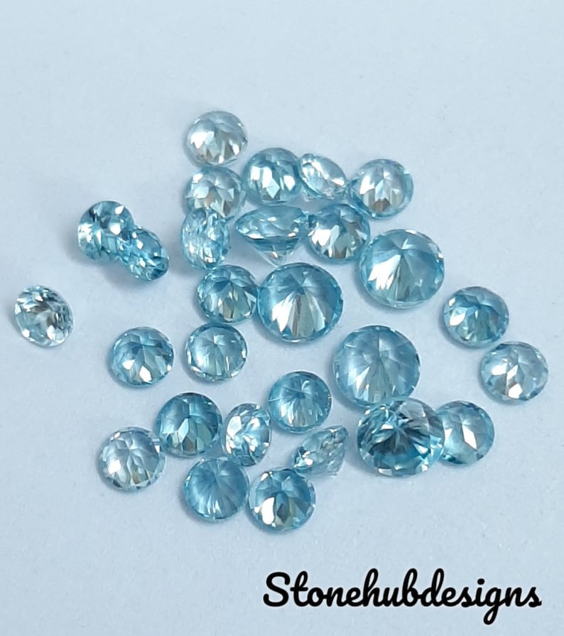 3MM, 4MM, 5MM Natural Blue Zircon Faceted Round Shape Loose Gemstones, AAA Quality Blue Zircon Round cut Loose For Jewelry Making zdjęcie 1