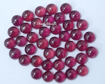 AAA Ruby Cabochon, Round Flat Back Loose Gemstone (3MM, 4MM, 5MM)