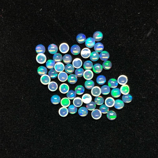 1.50MM, 2MM Natural Ethiopian Opal Cabochon Round Gemstone, AAA Ethiopian Opal Smooth Round Multi fire Loose Cabochon For Opal Jewelry