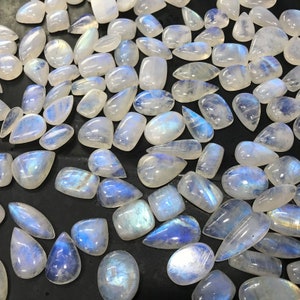Cabochão de pedra da lua natural, formato misto, pedra preciosa azul chamativa, lote de atacado, 50-500 cts, formatos mistos/tamanhos, cabochão de pedra da lua, tamanho único, pedras preciosas