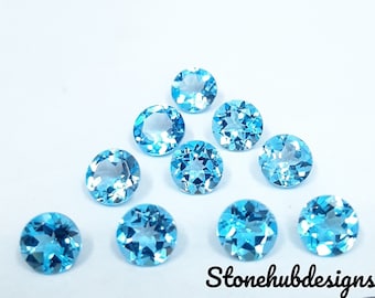 4 MM, 4.50 MM, 5 MM, 6 MM Natürlicher Schweizer Blautopas Facettierter Runder Edelstein, AAA Schweizer Blauer Topas-Rundschliff facettiert kalibriert Lose Edelstein