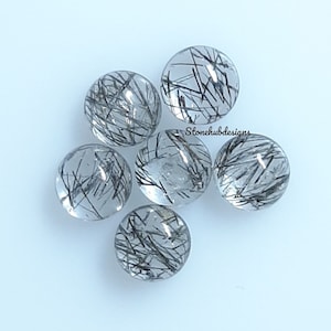 9 mm, pierre précieuse naturelle de cabochon de quartz rutile noir naturel de 10 mm, pierre de cabochon ronde lisse à dos plat de quartz rutile noir AAA pour bijoux