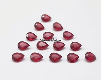 Gema solta de rubi AAA facetada em formato de pera, preenchida com vidro (2 x 3 mm, 3 x 4 mm)