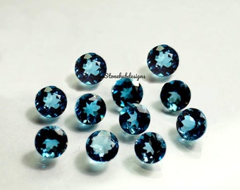 6 MM, 7 MM, 8 MM Natürliche London Blautopas facettierte Rundschliff Edelstein, AAA London Blautopas facettiert kalibrierte Größe Loser Stein für Schmuck