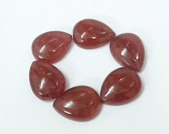 Natural Pink Strawberry Quartz Pear Cabochon, Pink Pear Shape Flat Back Cabochon, Pink Quartz Gemstone For Quartz Jewelry