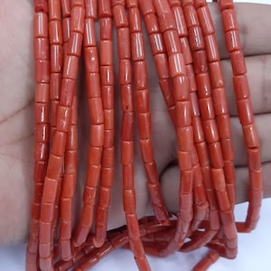 Natural Italian Coral smooth Tube Beads, Original Italian Red Coral Cylinder Beads For Jewelry, 4x8-5x8 mm Each Approx.