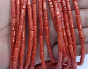 Natural Italian Coral smooth Tube Beads, Original Italian Red Coral Cylinder Beads For Jewelry, 4x8-5x8 mm Each Approx.
