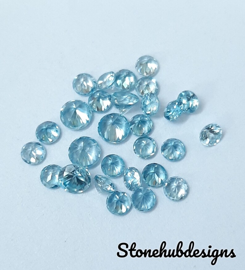 3MM, 4MM, 5MM Natural Blue Zircon Faceted Round Shape Loose Gemstones, AAA Quality Blue Zircon Round cut Loose For Jewelry Making zdjęcie 3