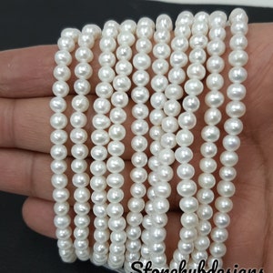 5MM, 6MM, 7MM, 8MM Natural Pearl Smooth Round Beads, freshwater pearl smooth beads, White pearl beads One Strands, Gemstone Beads