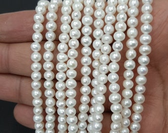 5MM, 6MM, 7MM, 8MM Natural Pearl Smooth Round Beads, freshwater pearl smooth beads, White pearl beads One Strands, Gemstone Beads