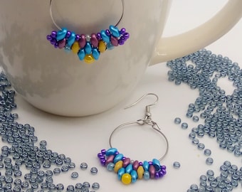Turquoise - Lavender Beaded Hoop Earrings | Mermaid Earrings | Summer Hoop Earrings | Beaded Jewelry | Summer Earrings | Beach Hoop Earrings