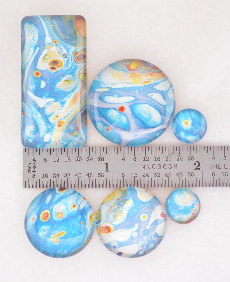 Set of 6 for bead embroidery OOAK jewelry Handpainted Cabochons embellishment crafts scrapbooking