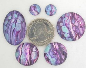 Glass Cabochons, Set of 6 for bead embroidery, jewelry, embellishment, crafts, scrapbooking, OOAK