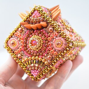 3D Bead Embroidery Kit, Pink, Gold and Copper, Beaded Sculpture with Glass Spikes