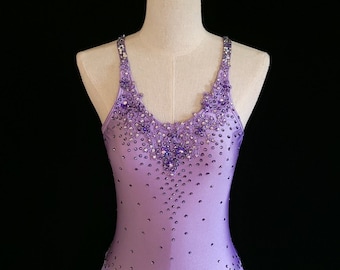 Lavender Lace Figure Skating Dress, Contemporary Lyrical Dance Costume, Purple Competition Custom Leotard, fits XXS petite to XS adult sizes
