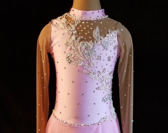 Figure Skating Dress, Candy Pink, Ice Dance Competition Costume, for African American Skin Tone, fits small to some intermediate child sizes